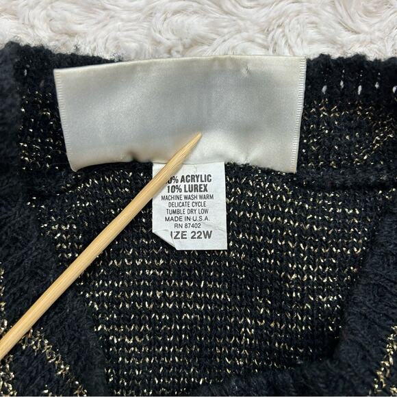 Vintage Trimmings Acrylic Black Gold Metallic Christmas Sweater - Picture 7 of 8